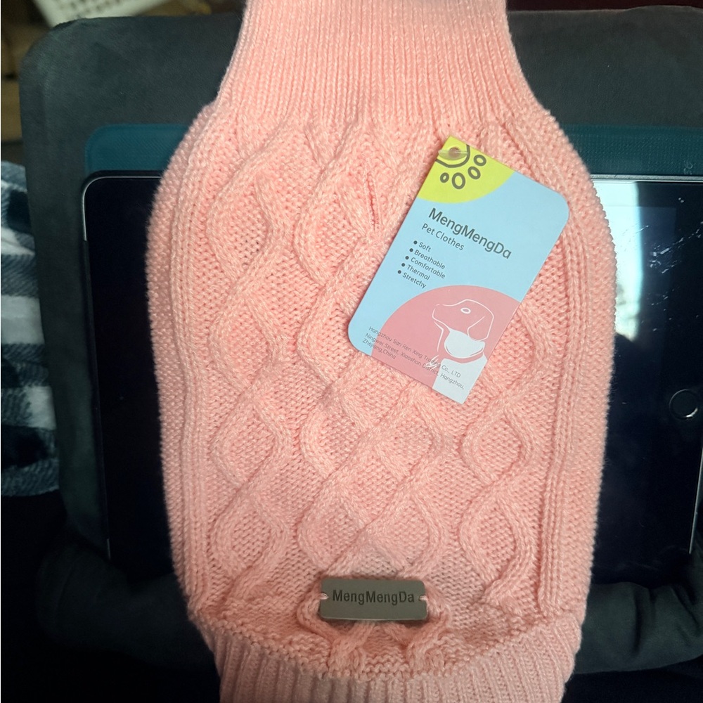 NWT Meng Meng Da Pink Dog Cable Knit Sweater